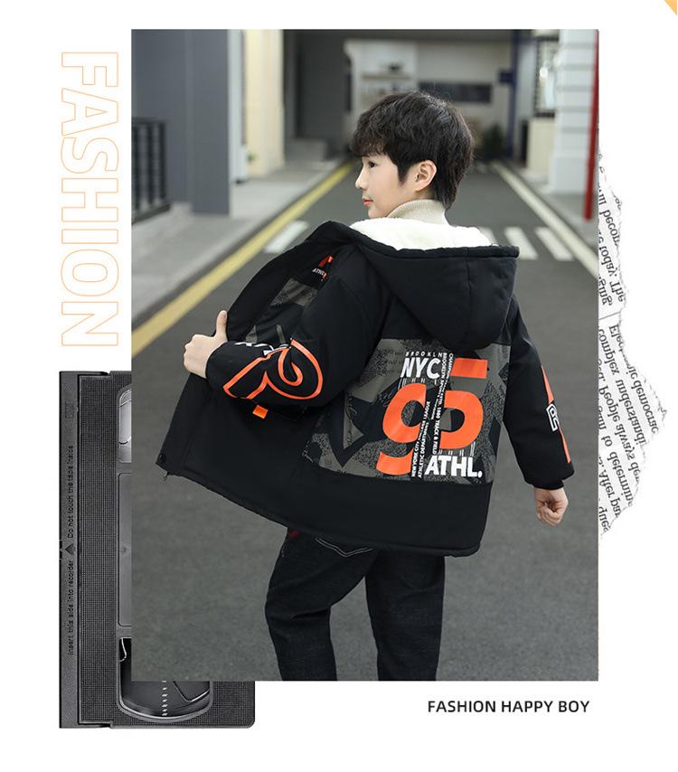 Jungen 2025 Winter Fleecegefütterte Baumwolljacke - Verdickter Parka für mittlere und große Kinder, trendige Workwear-Jacke