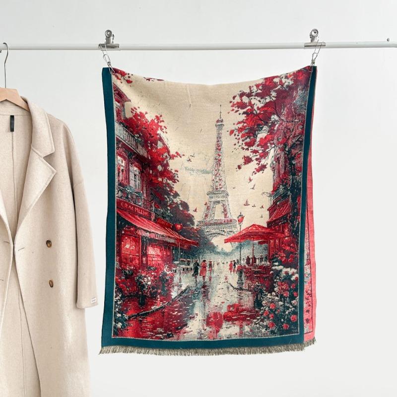 Autumn and winter new double-sided color oil painting series imitation cashmere thickened warm scarf women's air conditioner shawl