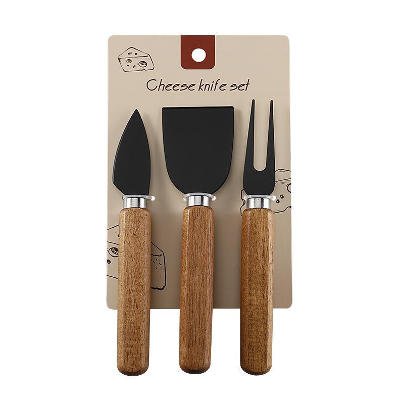 In-Stock Cheese & Butter Knife Set: Stainless Steel Black Blade with Acacia Wood Handles, Western Cutlery