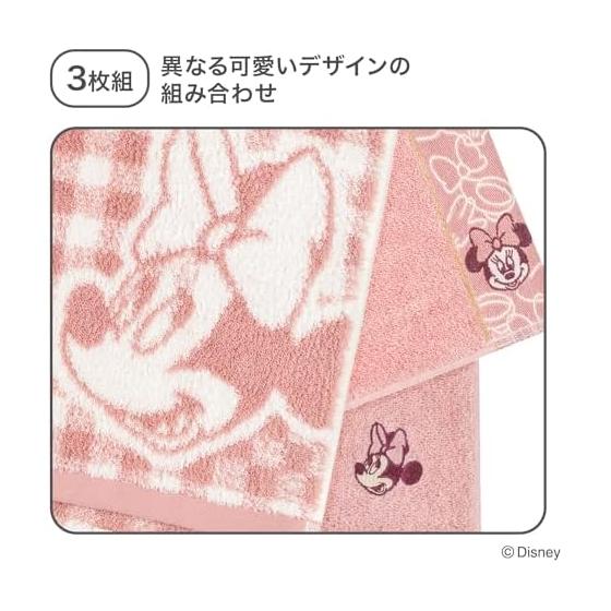 Towel Institute [Disney Character] #023 Face Towel <Minnie Mouse> Set of 3, Fluffy, High Speed Absorption, 100% Cotton, Less Fuzzing, Gift Japan