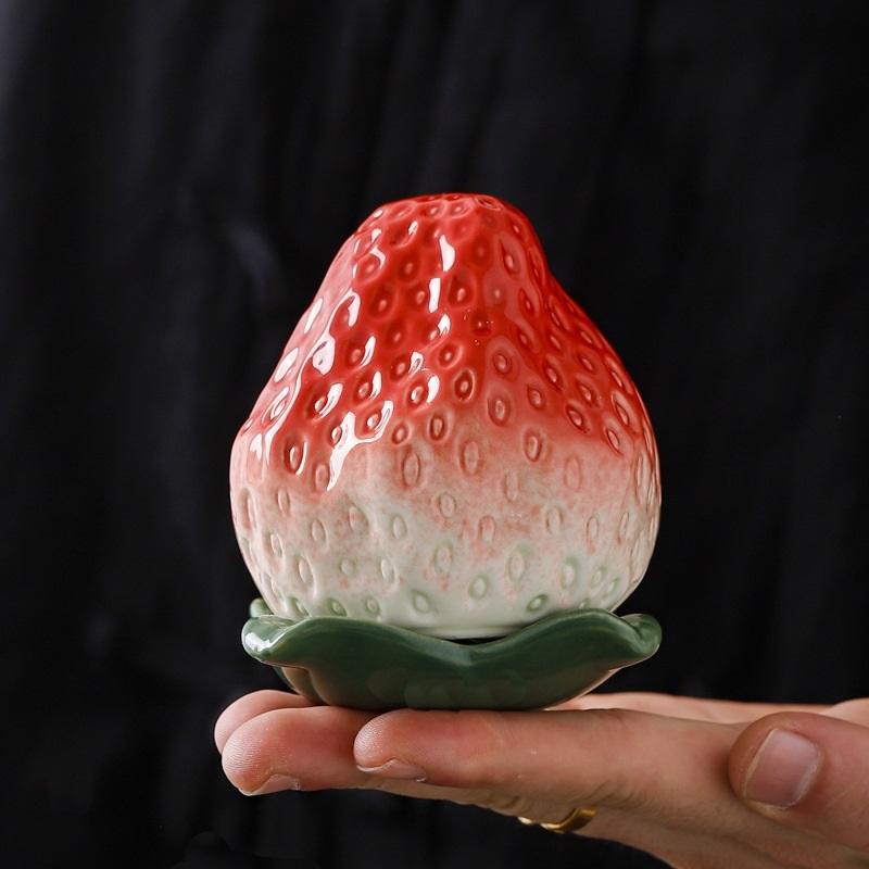 Creative Ceramic Simulation Fruit Strawberry Candy Jar Spice Jar Tea Canister Household Sealed Storage Moisture Desktop Tea Table Ornaments