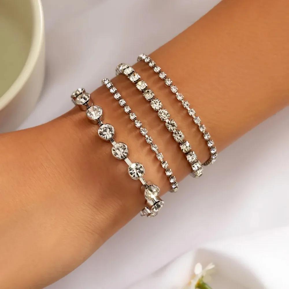 4pcs Set Luxury Imitation Pearl Chain Beaded Bracelet for Women Exquisite Charm Gold Color Stainless Steel Bangle Jewelry Set
