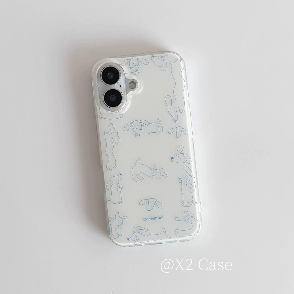 Cute Girl Blue Lines Cartoon Dog Phone Case For Samsung Galaxy A37 A57 A16 A07 A17 A36 A26 A56 A54 A24 A14 A06 A05 A13 4G 5G
