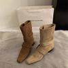 Women's Boots 2026 New Korean Retro French Short Boots Small Square Head Western Mid Top Boots Women's Boots