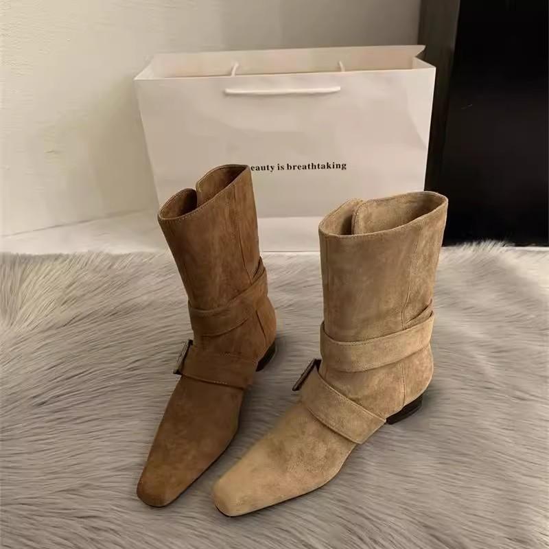Women's Boots 2026 New Korean Retro French Short Boots Small Square Head Western Mid Top Boots Women's Boots