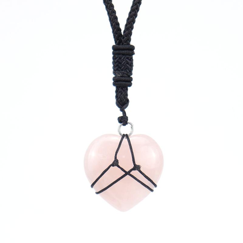 

Hand-Woven Natural Crystal Amethyst Peach Heart Pendant Necklace Fashion Jewelry N548 рожевий кварц кольору