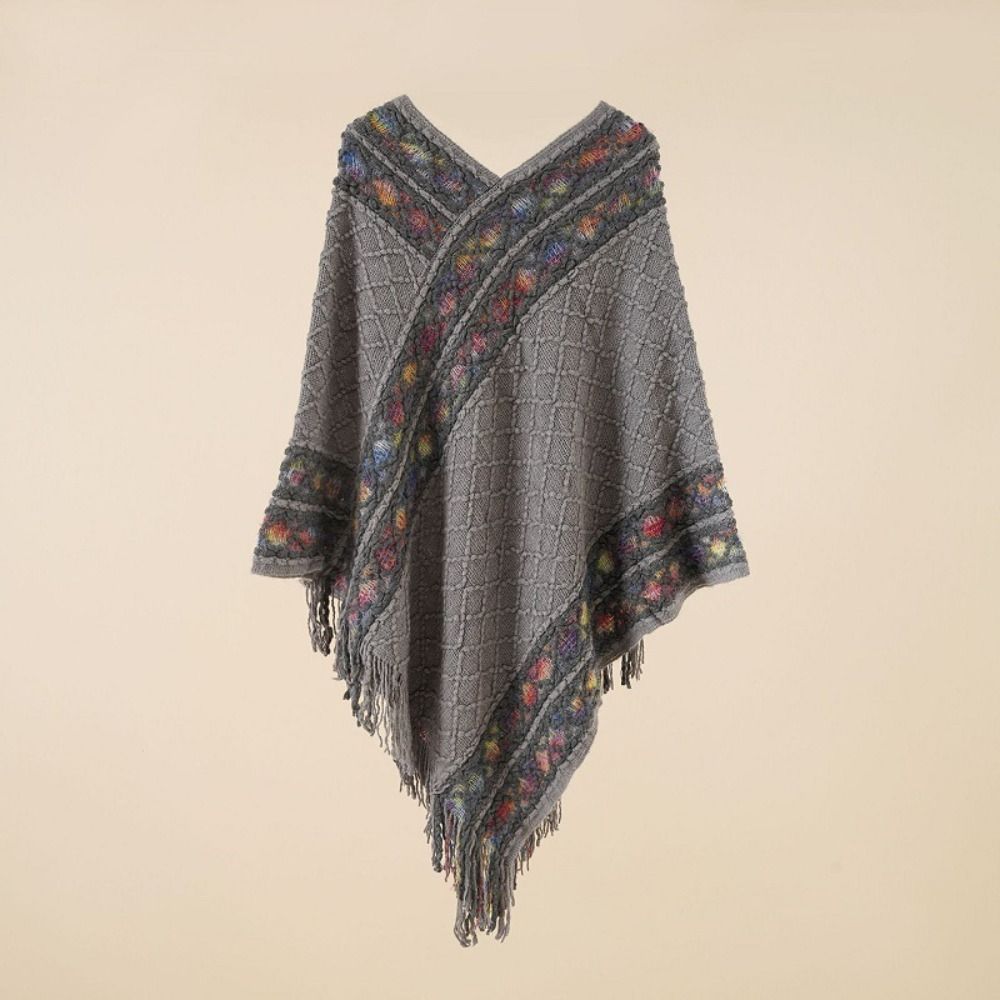 Stripe Knitted Cape Printing Tassel Scarves Simple Ethnic Style Scarf  Autumn Winter