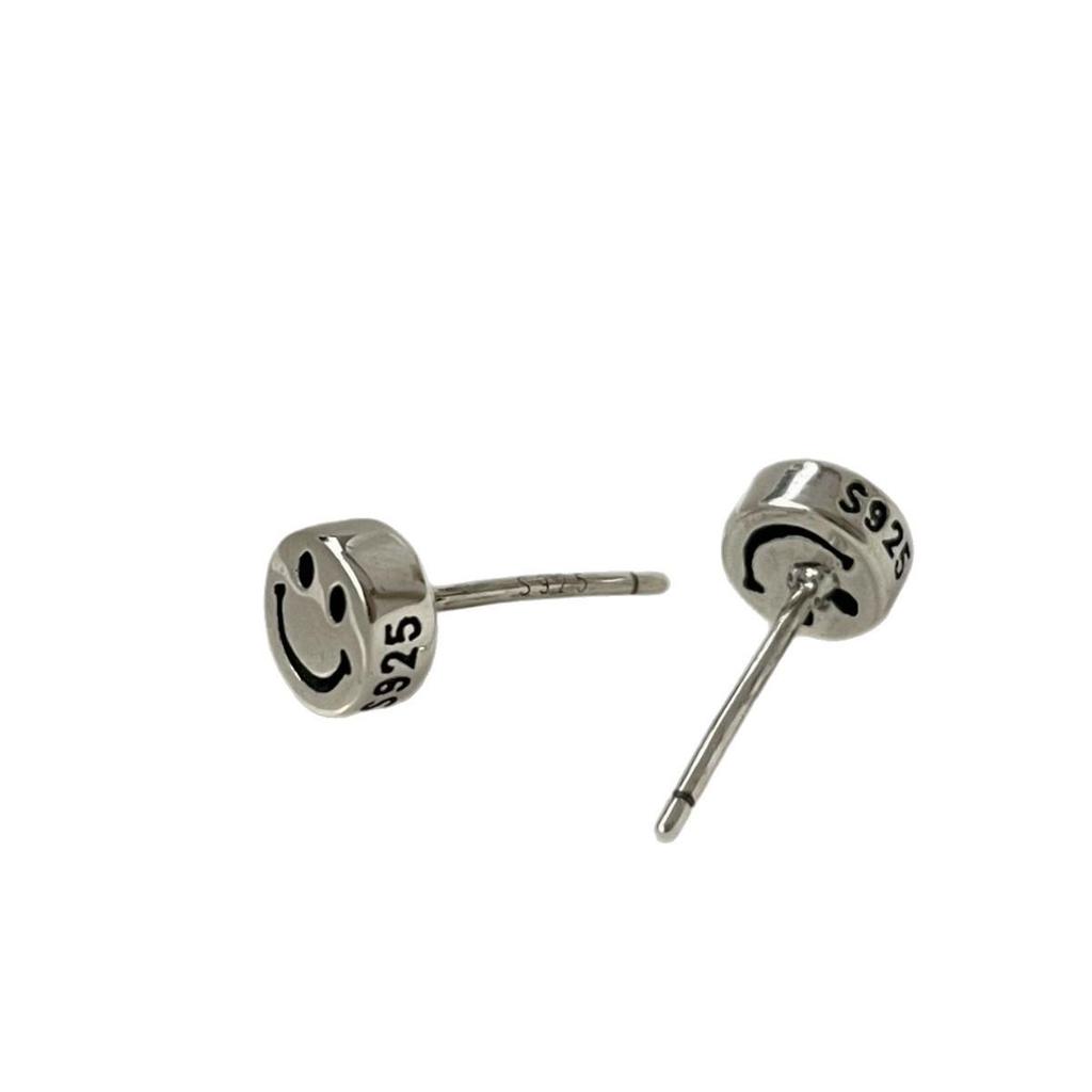 S925 Sterling Silver Smiley Face Stud Earrings - Cute, Exquisite, and Simple Design
