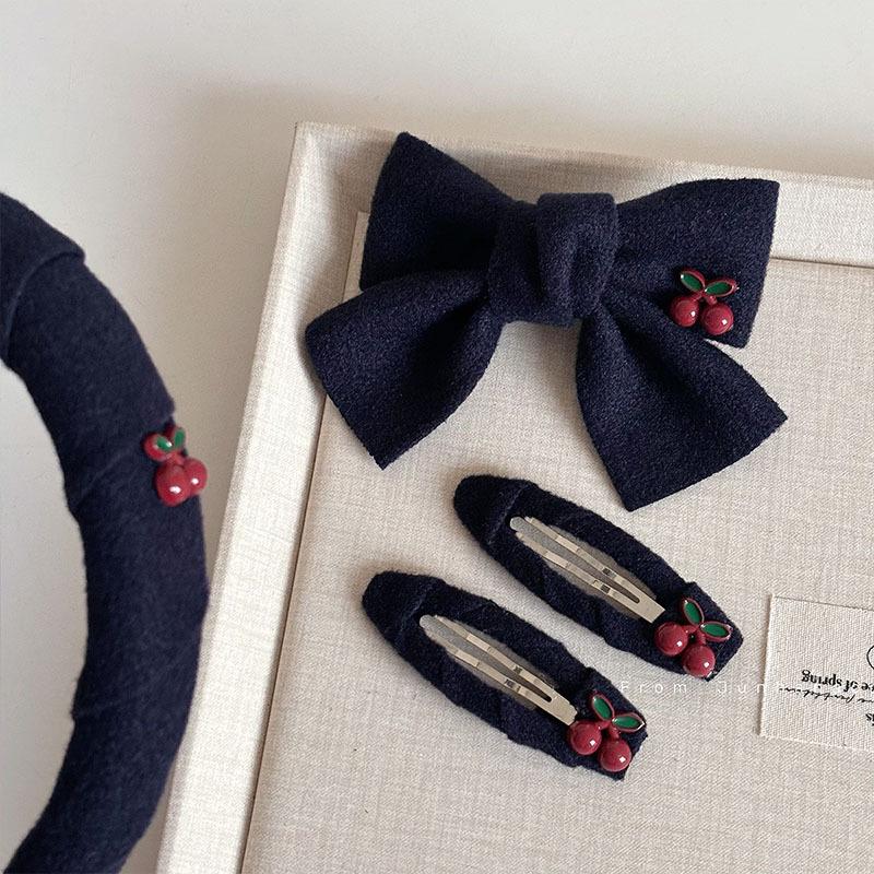 High-End Navy Blue Japanese Cherry Fabric Bow Hair Clip Headband