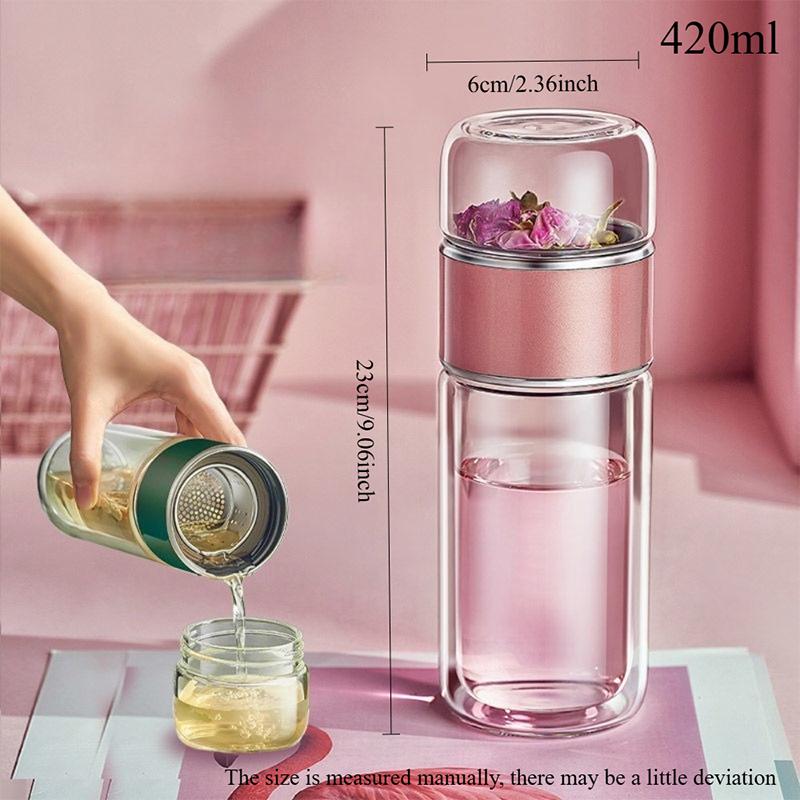 420ml Double Layered Glass Cup Easy Clean Glass Tea Cup Tea Infuser Tea Infuser Water Cup Office Outdoor Travel Christmas Gift