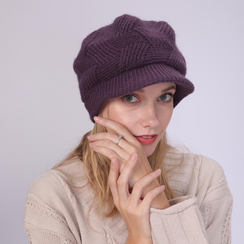 New Autumn and Winter Fleece Cap for Women Knitted Rabbit Fur Thread  Warm  Fashionable and Cold Proof Beret Hood