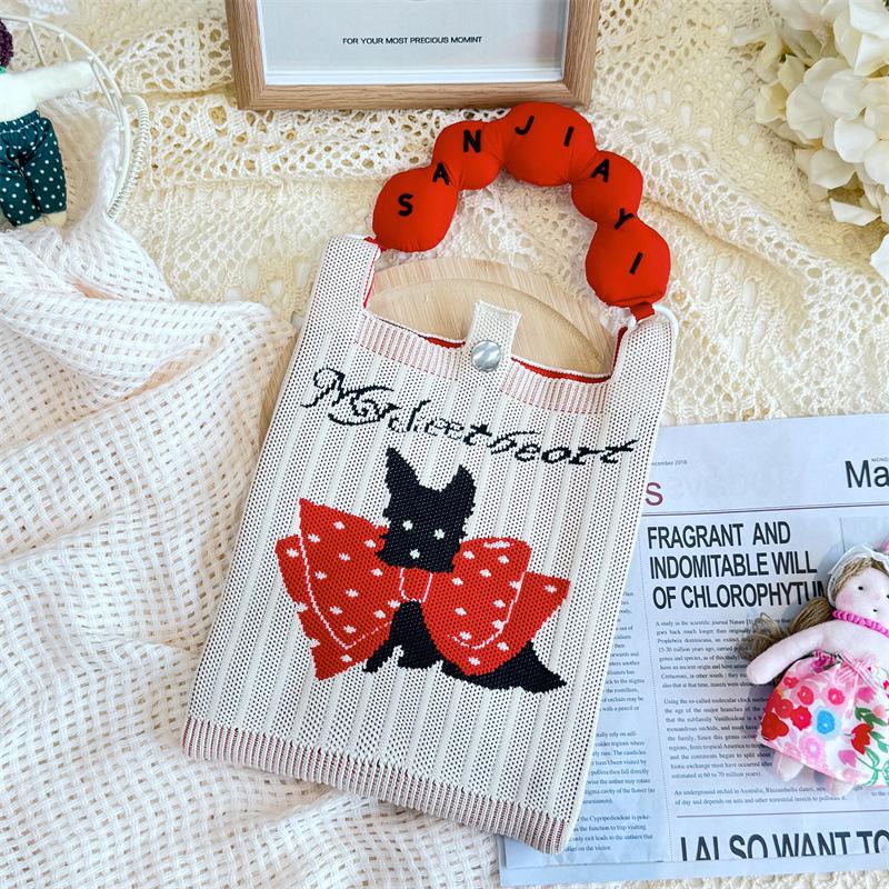 Ins Original Knitted Mobile Phone Bag, Convenient Storage, Student Cute Cartoon Messenger Bag