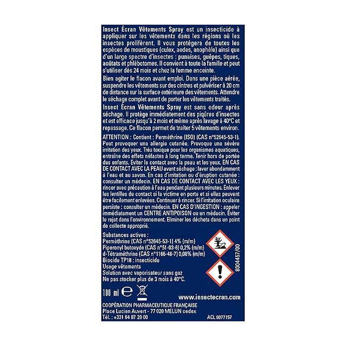 Insect Ecran Anti-Moustiques Spray Vêtements 100ml