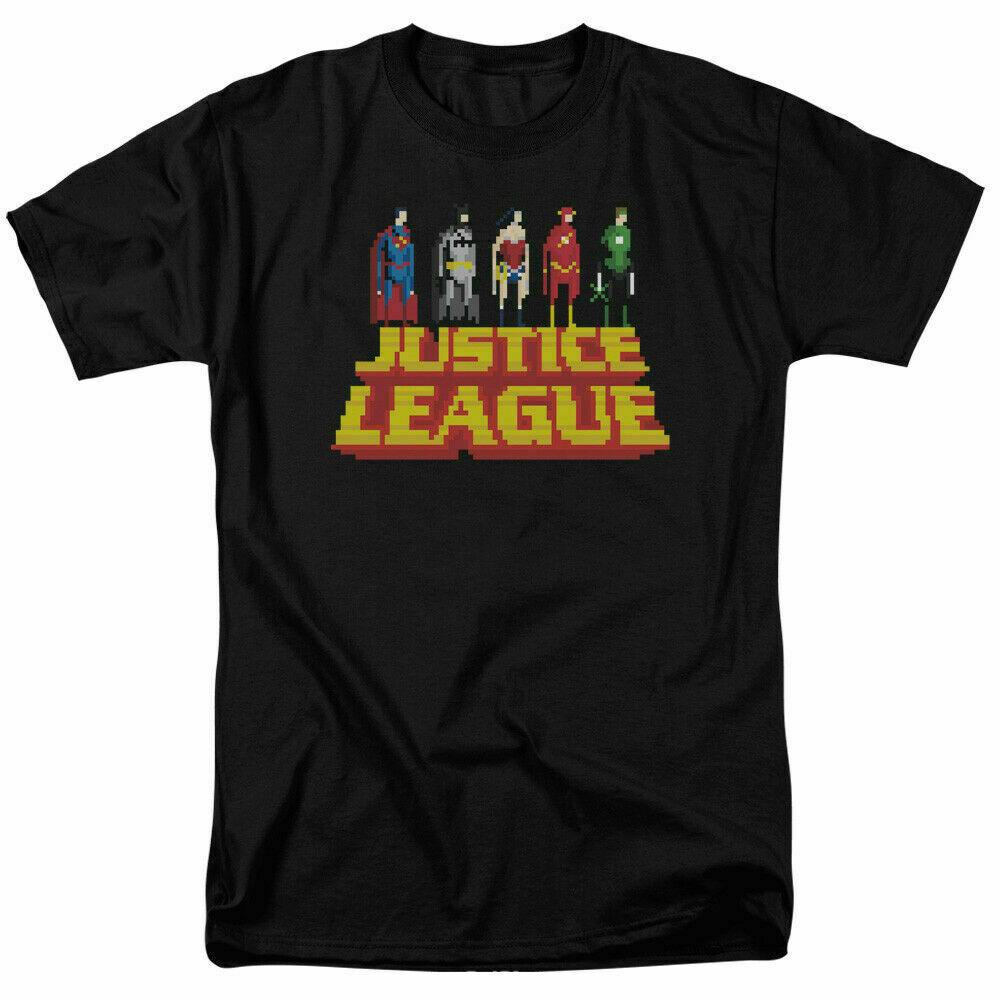 Justice League Standing Above Pixelated T-shirt Licensed Comic Book Tee Black S