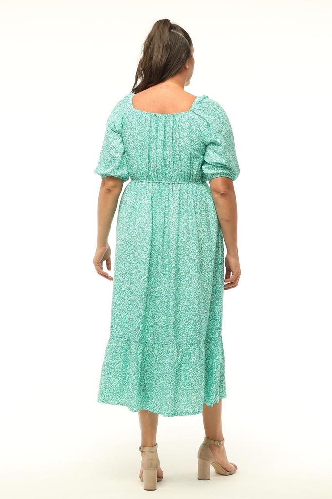 Kleid für große Größen für Damen, Plus Size, knackiges Blumenmuster, Sommer-Curve-Comfort-Modell, Kleid mit Ballonärmeln, elastischem Kragen und Taille