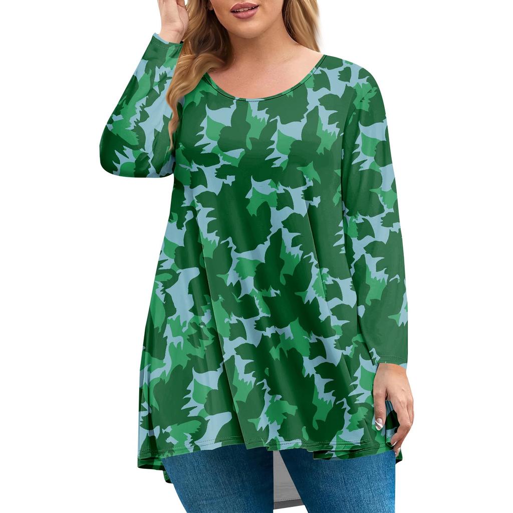 Women's Plus Size Top, Garden Collar Long Sleeved Shirt, Fashionable Floral Print Casual Top
