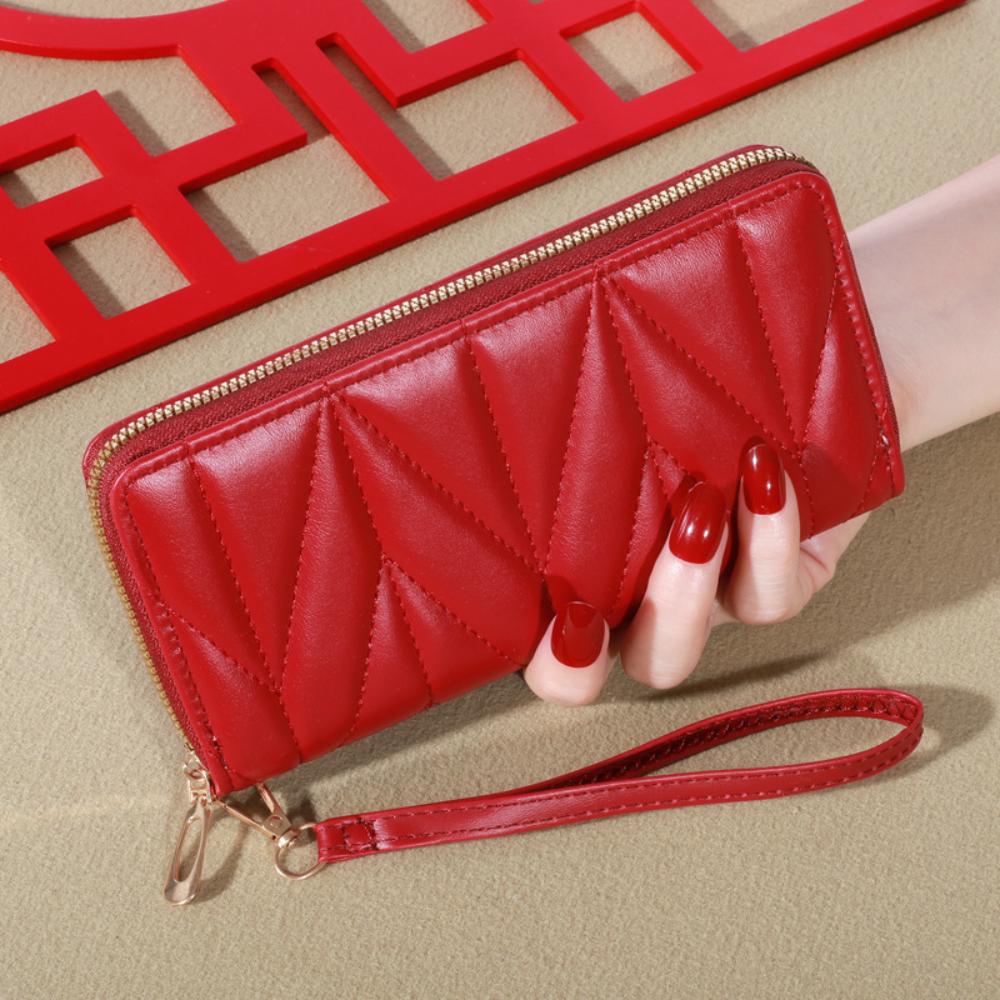

New Korean-style cute pu long coin purse, large-capacity ladies multi-kara chain hand-held phone bag