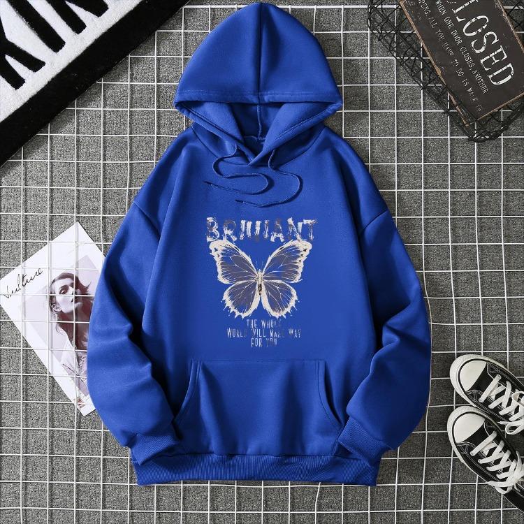 

Autumn Winter Women Velvet Hooded Sweater Loose Butterfly Top Coat Real Shot S