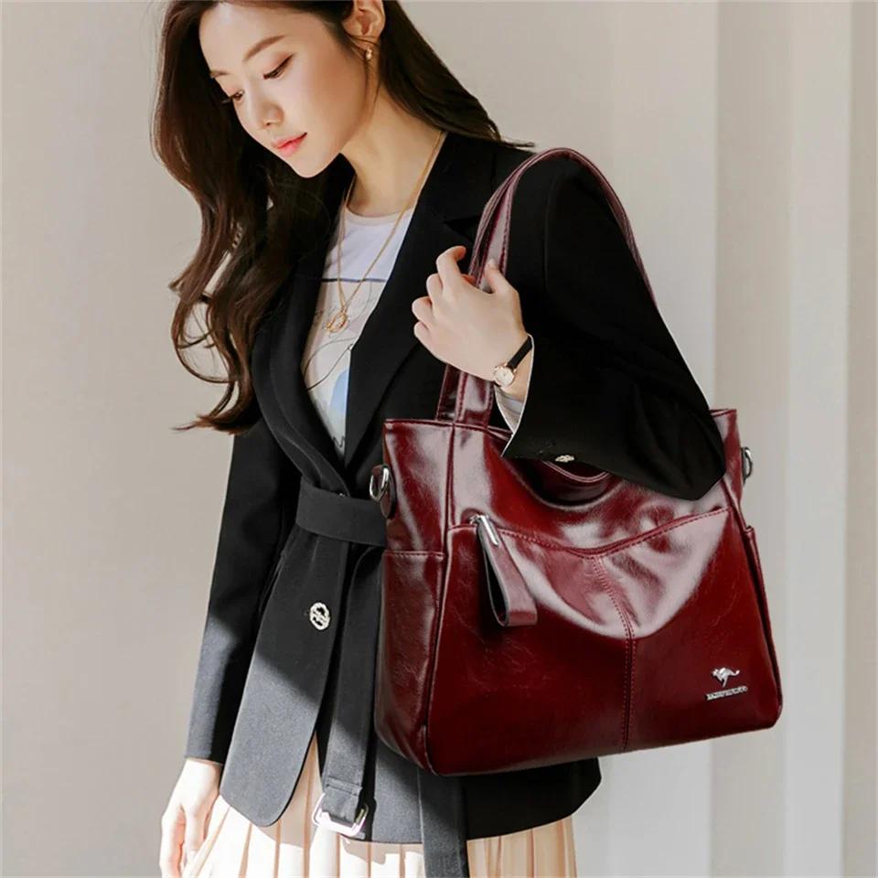 Vysoce kvalitní měkké kožené kabelky přes rameno pro ženy Velkokapacitní luxusní kabelka Značka Návrhář Neformální kabelka