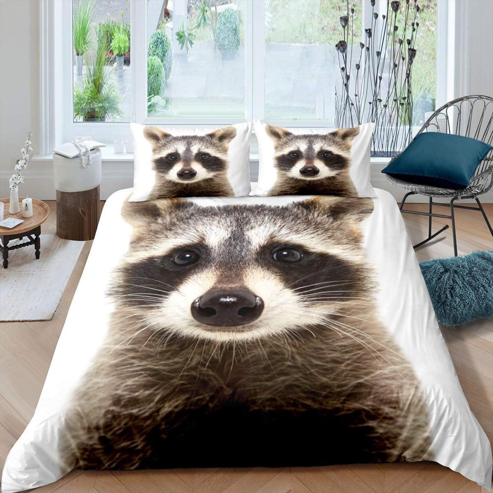 

Comforter Raccoon Cute Animal Theme Bedding Set Nature Owl Comforter Wildlife Style King Size Comforter (quilt)-EU Single(135*200cm)3pcs