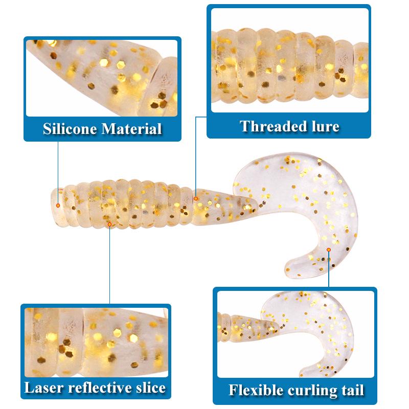 Set di Esche Artificiali in Silicone: Amo con Testa Piombata, Verme Morbido, Coda Riccia, 10 Colori, Ideale per Persico Trota & Pesce Mandarino.
