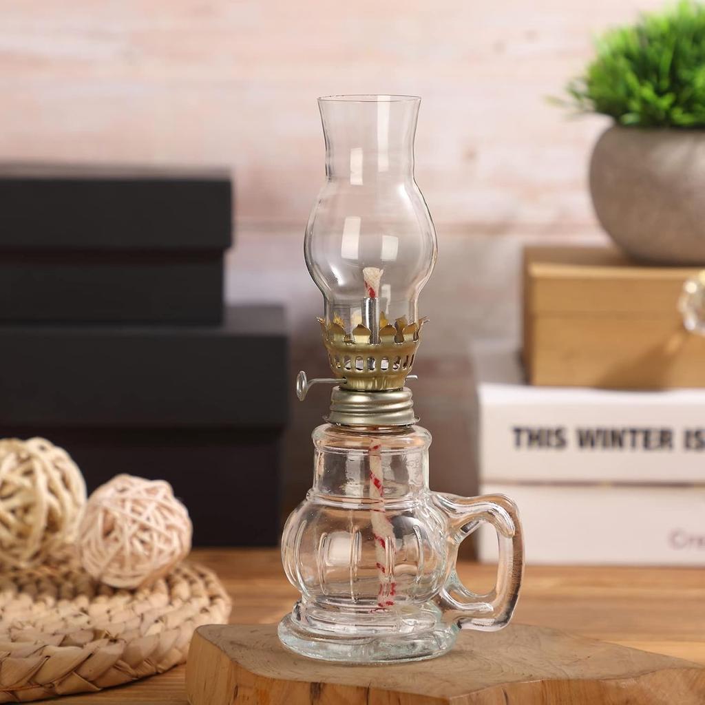 2 Pieces Christmas Chamber Oil Lamp, Vintage Glass Clear Kerosene Lamp Indoor Decorative Hurricane Lantern Small Oil Lantern for Thanksgiving Tabletop