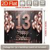 2D Happy 13th Birthday Backdrop, Rose Gold Glitter Balloon Party Photo Booth Background