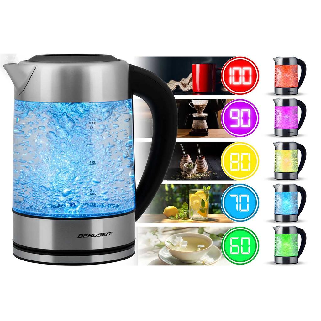 Electric Glass Kettle With Temperature Control 1.7L 2200W Berdsen Bd-714