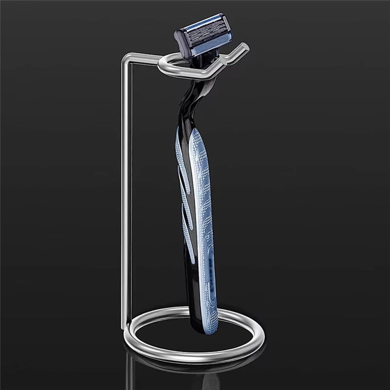 AEE4-Men Metal Art Shaving Brush Stand Razor Base Chromed Silver Shaving Razor Beard Clean Shaver Kit Cartridge Easy Carry