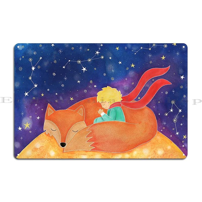 The Little Prince Hungary the Fox and the Prince Principe Piccolo Con Volpe E Rosa Metal Printing Wall Plaque Tin Sign Poster