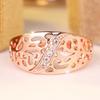 Rose Gold Color Hollow Out Leaf Pattern Zircon Ring for Women Fashion Jewelry Gift Party Wedding