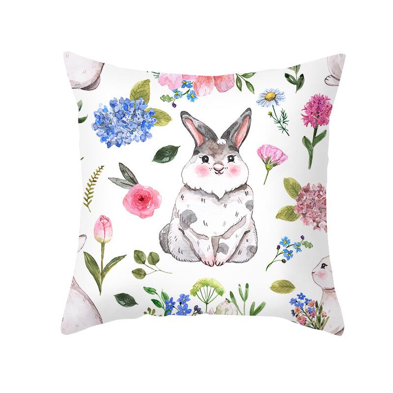 Easter Pillowcase Cartoon Print Bunny Egg Sofa Pillowcase Peach Skin Bedside Cushion