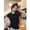 Women Polka Dot Short Sleeve T-Shirt 2026 Summer New Korean Style Crew Neck Slim Fitted Casual Short Top Tees