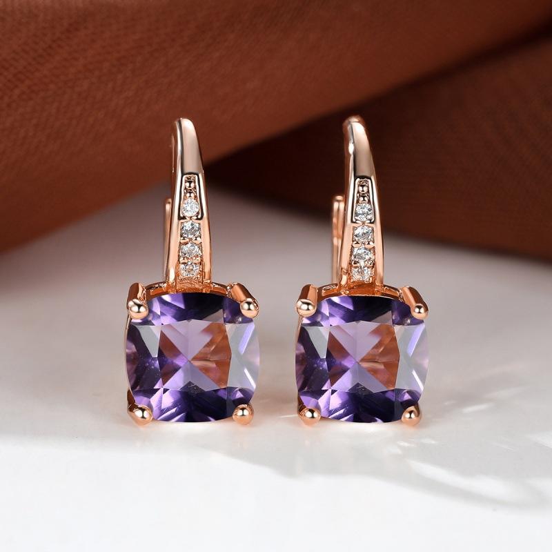Rainbow Zircon Hoop Earrings Multicolor Crystal Square Stone Earrings Vintage Gold Color Wedding Earrings for Women Party