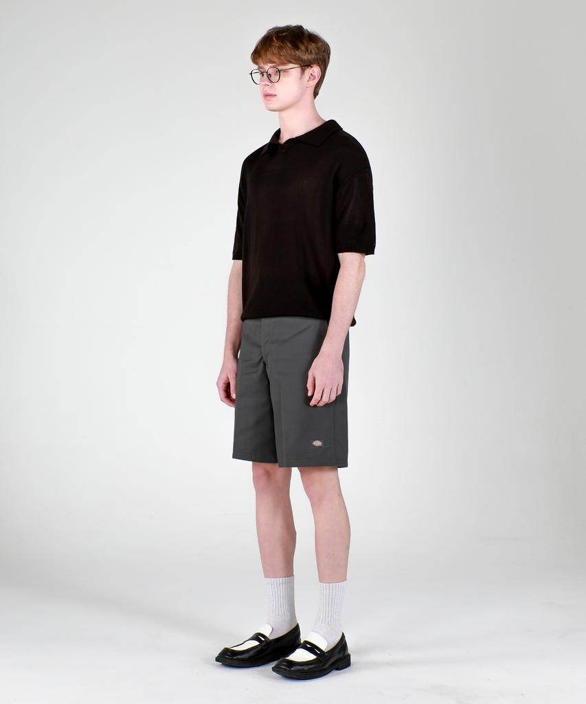ESN Washable Collared Neck Short Sleeve Knit Black
