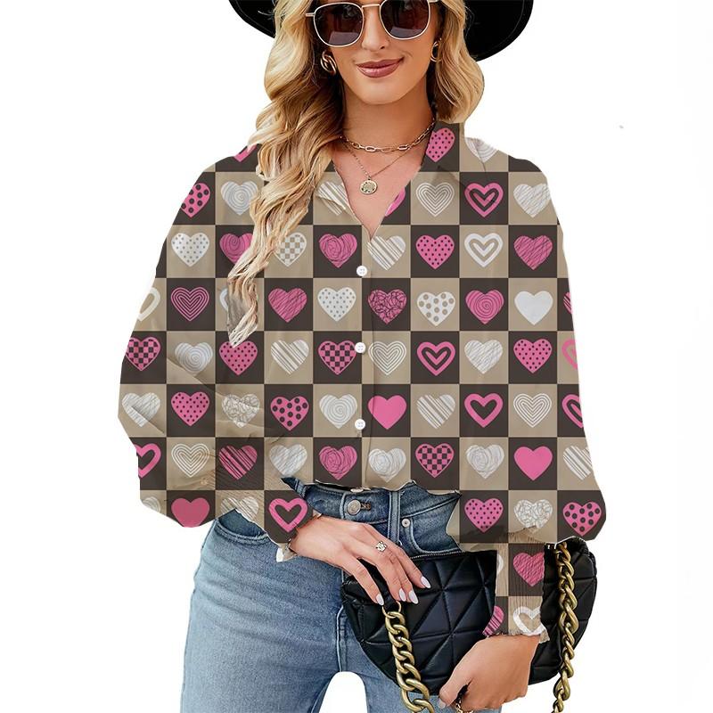 

Европейская и американская женская повседневная рубашка с пышными рукавами, свободная уличная женская рубашка с 3D принтом «Любовь»