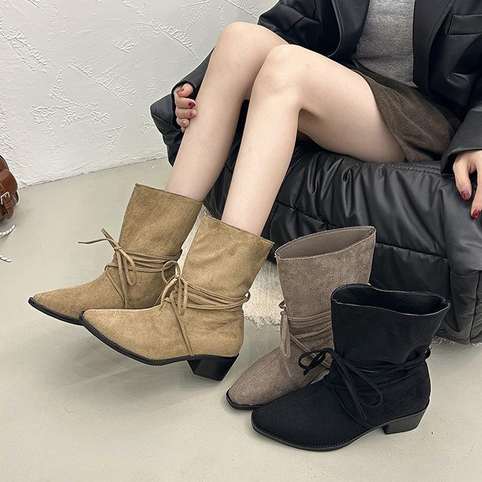 Retro strap bow fashion boots women's 2025 new comfortable and versatile western cowboy boots