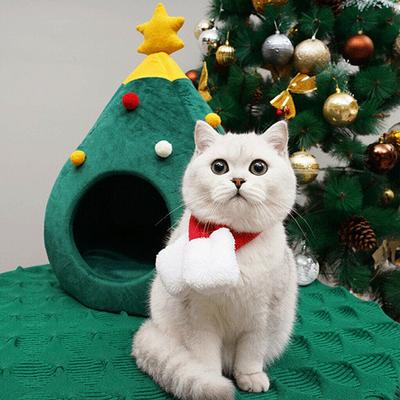 Cama para perros y gatos con diseño de feliz Navidad, cálida casa con árbol de Navidad para invierno, nido suave para mascotas, cueva para gatos, tienda de campaña, caja de arena, alfombrilla para mascotas