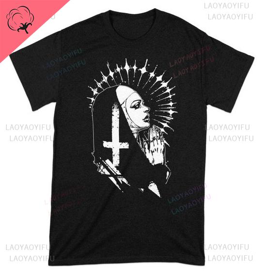 The Nun Pray for Me Unholy Nun Shirt Unisex Unique Printed TShirt Ventilate Aesthetic Shortsleev Casual Harajuku Tshirt Tops