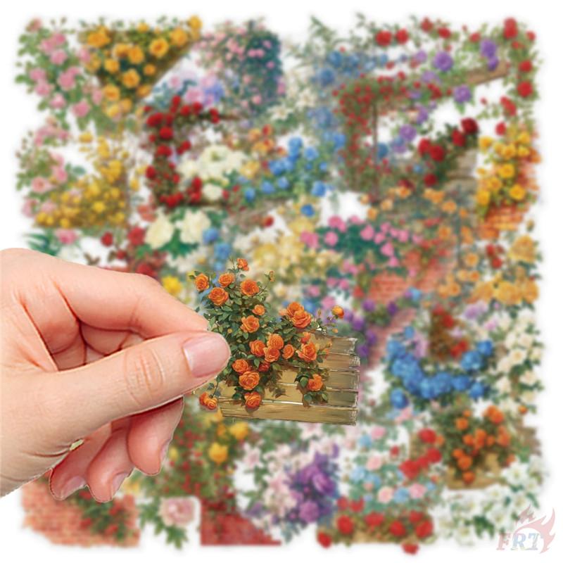 50Pcs/Set Retro Flower Wall Series 01 PET Stickers Waterproof DIY Fashion Doodle Decals Stickers