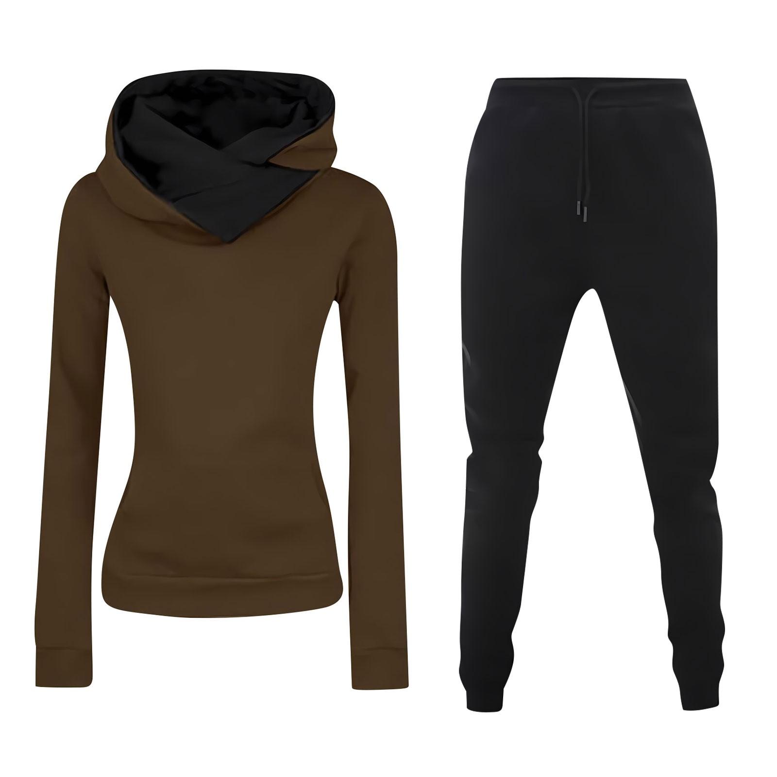 

Women s Fashion Colour Long Sleeve Long Pants Sport Two Piece Set XXL кофейный