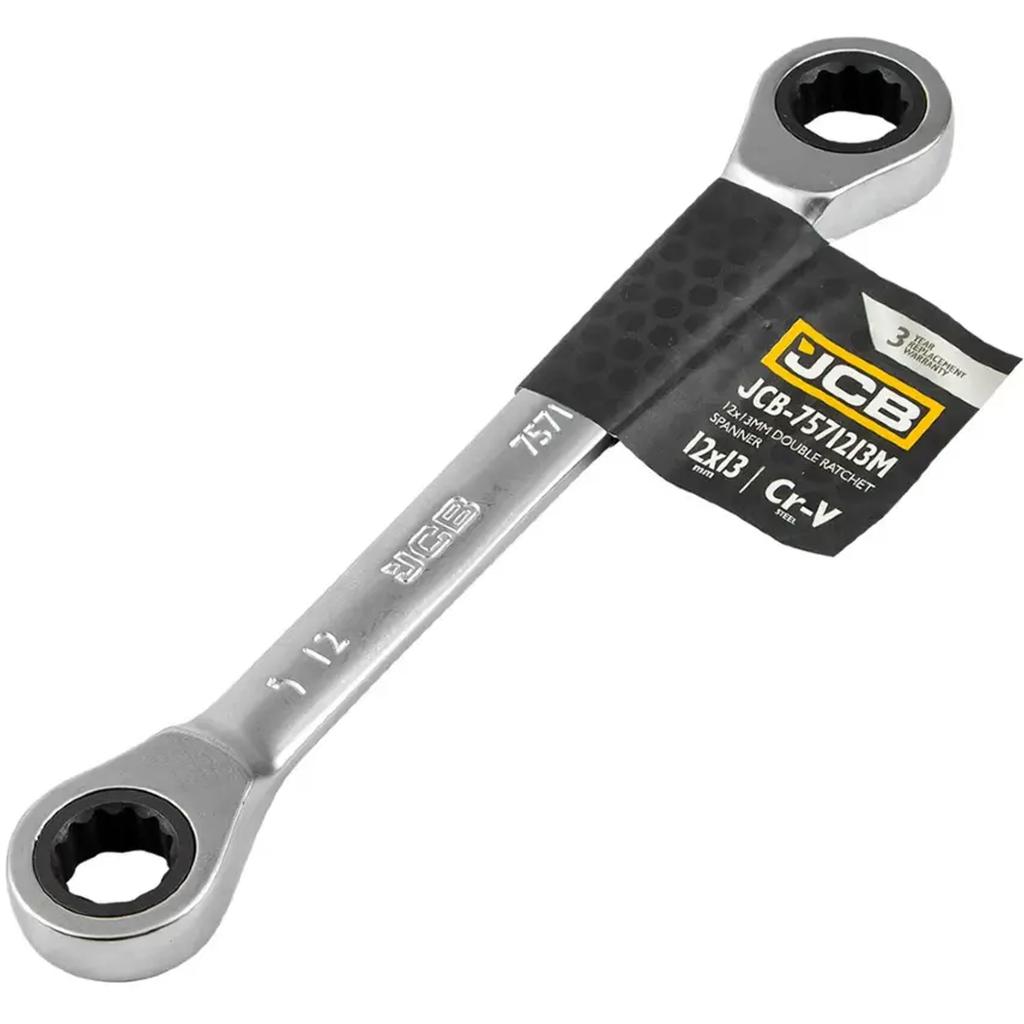 JCB Double-ended Ratchet Ring Spanner 12x13mm Cr-V 12-point