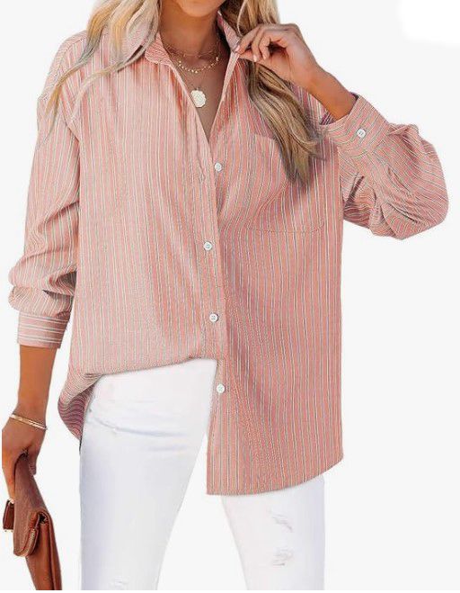 

Женская рубашка, Свободная полосатая рубашка, Топ с карманом, Рубашка 2XL коралловый