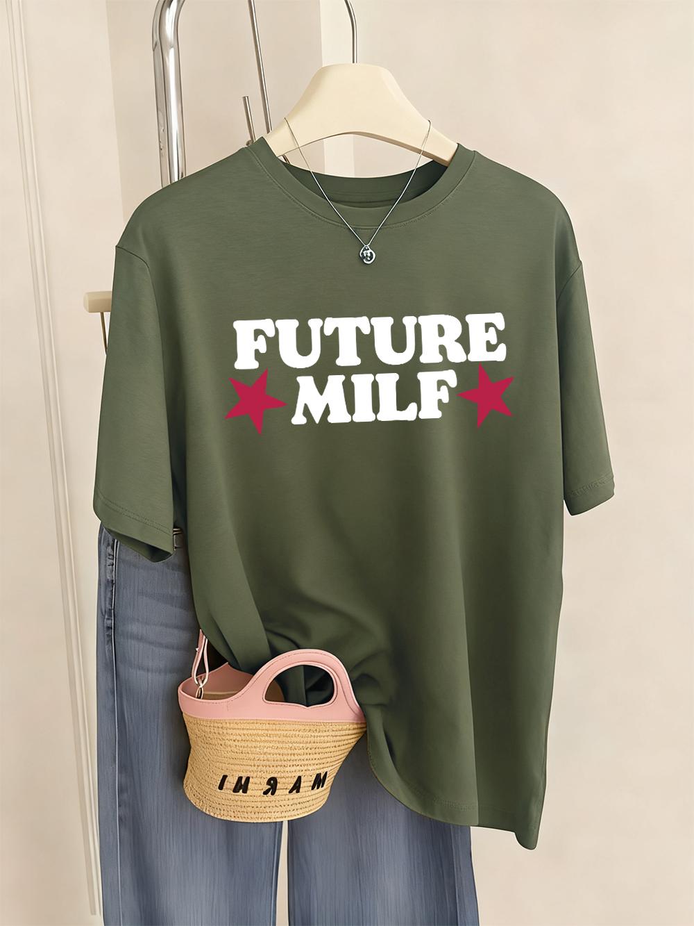 Женская футболка с принтом  Future Milf , повседневная, мягкая, свободная, с круглым вырезом, короткий рукав, летний, удобный S
