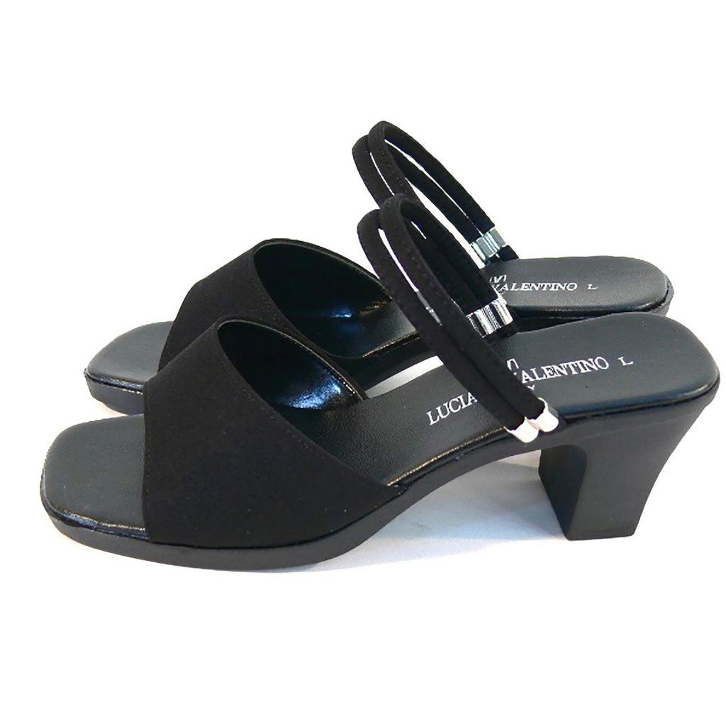 Made in Japan beautiful office satin large [Luciano Valentino] 6.5cm heels, legs, sandals, black, IM3903, women's, black,