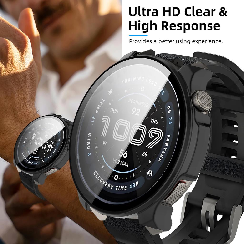 Vidrio+Funda para Amazfit Balance 2 Protector de Pantalla de Vidrio Templado y Parachoques Protector de PC Duro para Accesorios de Amazfit Balance2