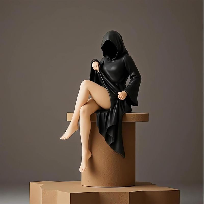 Mysterious Statue Gothic Death Black Robe Queen Figure Bookshelf Sculpture 3D Printed Spooky Sitting Statues Desktop Ornaments