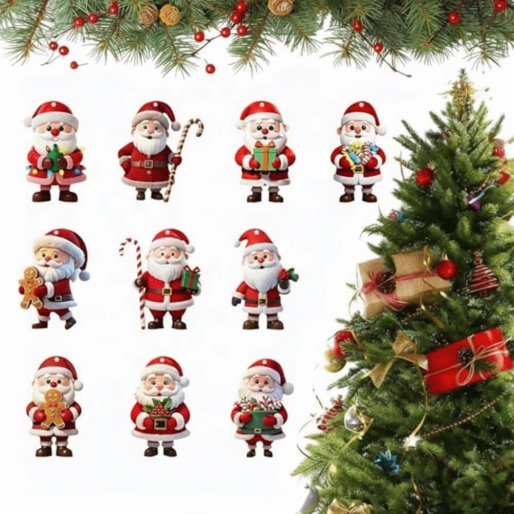 10 Pieces Set 2D Design Christmas Hanging Ornaments Wooden Candy Cane Design Holiday Pendant Decoration