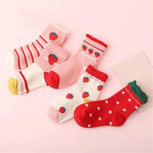5Pairs/lot Girls Cotton Socks Korean Strawberry Cute Print Socks Spring Autumn Cartoon Breathable Sock for 0-13Y Children Socks