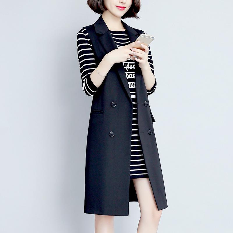 

Женский жилет без рукавов черного цвета средней длины 2025 года - корейский размер плюс, стиль весна-осень XL чёрный